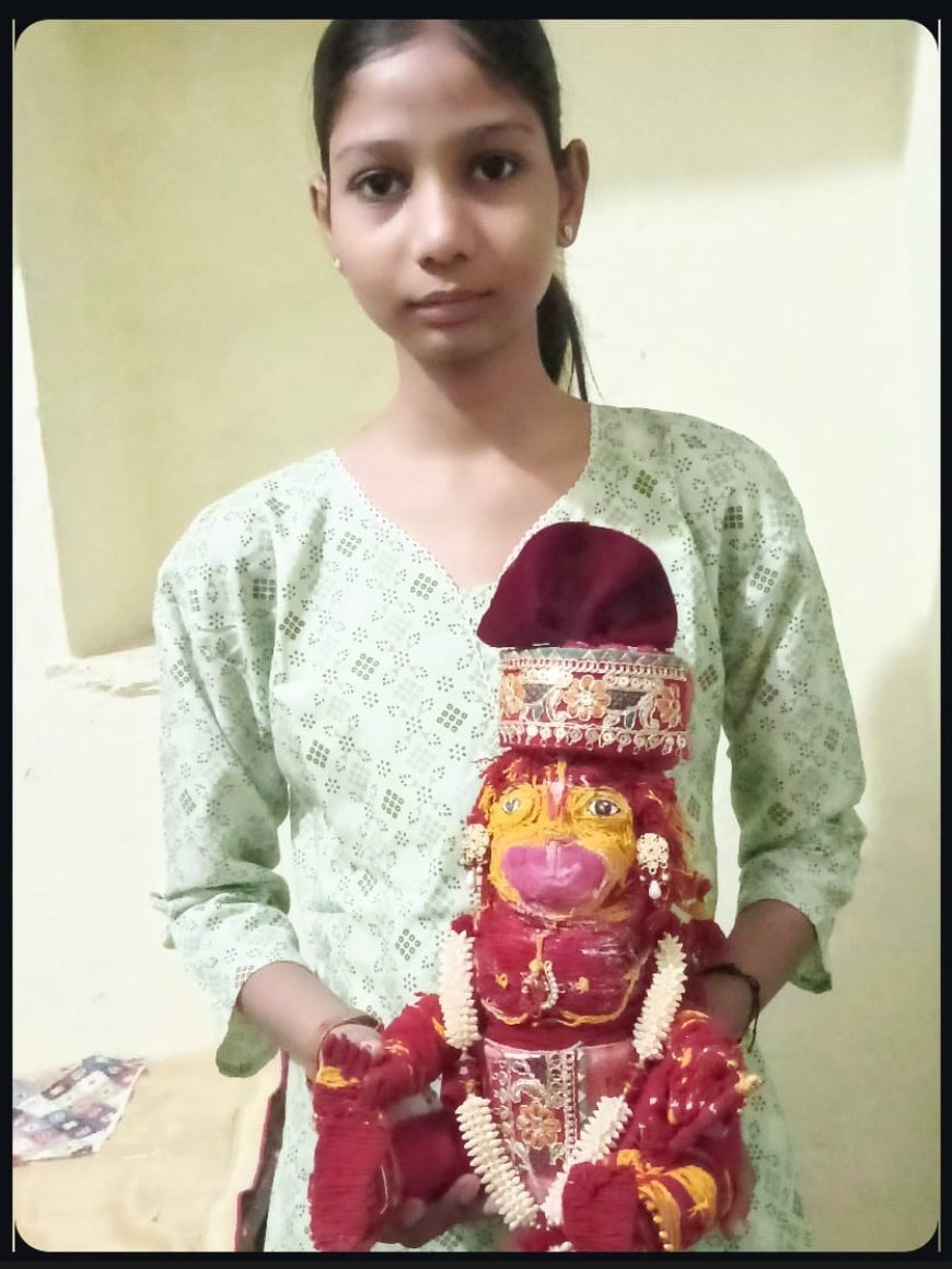 कोटा: 12 साल की खुशबू ने लच्छे के धागे से बनाई हनुमान जी की अनोखी मूर्ति