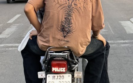 कोटा: हम पुलिस परिवार से हैं, हमें कौन रोक सकता है?, हेलमेट के लिए आम लोगों पर कार्रवाई, लेकिन पुलिस चिन्ह लगी बाइक पर घूमते 3 युवकों पर नहीं हुई कार्रवाई